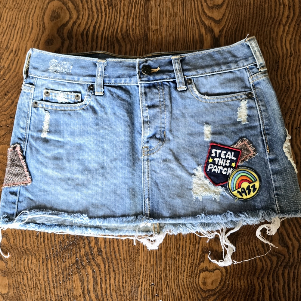 Hollister Light Blue Mini Skirt with Fun Patches (Vintage)
